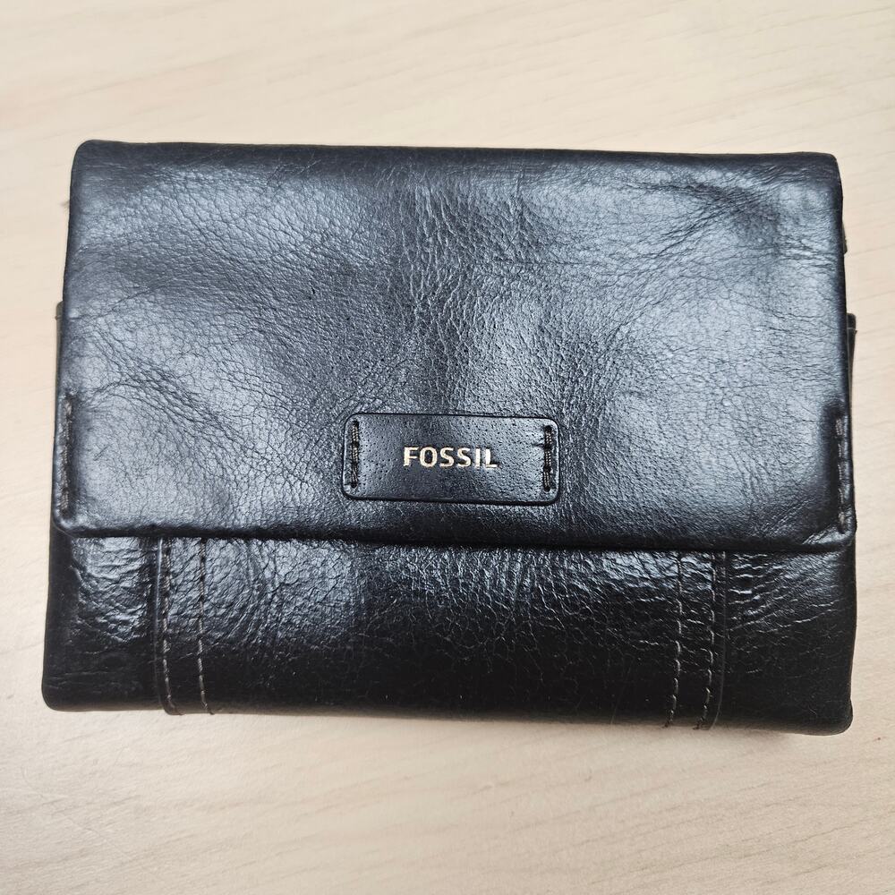 Black Distressed Buttery Leather Fossil Tri-fold Ellis Multi-function Wallet